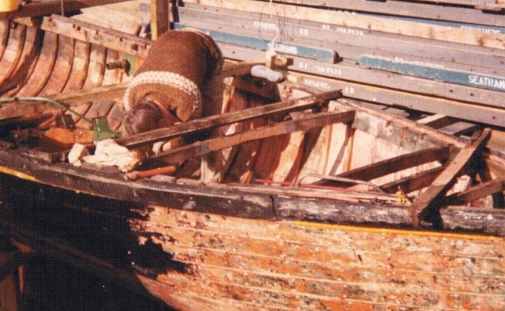 Back to bare kauri hull on 29ft Florence built around 1910 one of Peter and his brother Jim's first projects