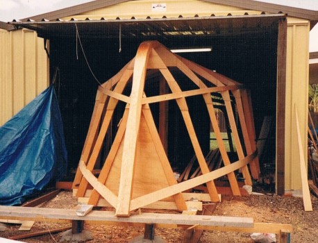 Peters first new build and Lorma's introduction to boatbuilding was a 26ft plywood reef fishing boat